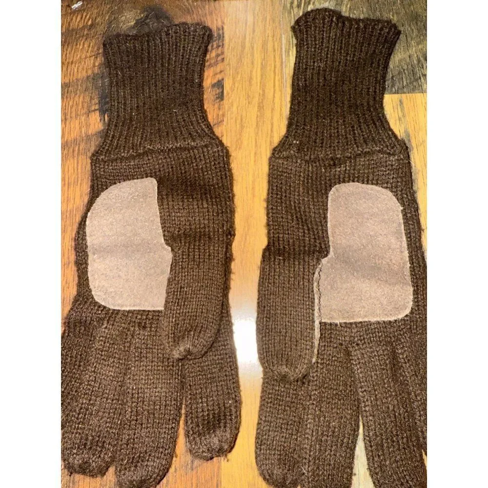 Vintage 80's‎ Brown Knit Gloves With Suede Design
